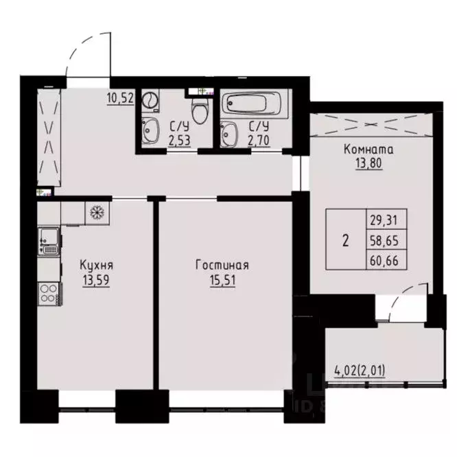 2-к кв. Красноярский край, Красноярск ул. Елены Стасовой, 82 (61.0 м) - Фото 1