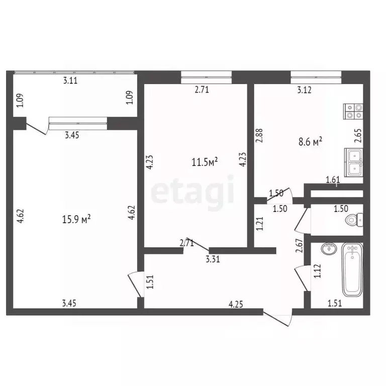 2-к кв. Тамбовская область, Тамбов Мичуринская ул., 151Г (47.9 м) - Фото 0