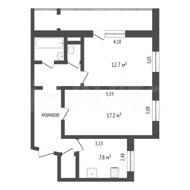 2-к. квартира, 52,9 м, 5/9 эт. - Фото 0