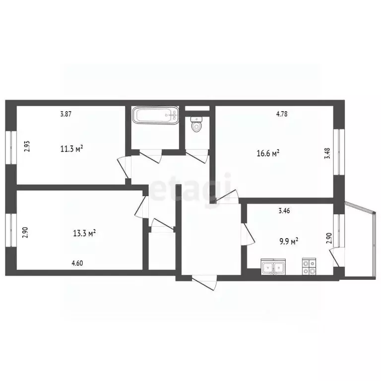 3-к кв. Ямало-Ненецкий АО, Ноябрьск Холмогорская ул., 43 (68.2 м) - Фото 2