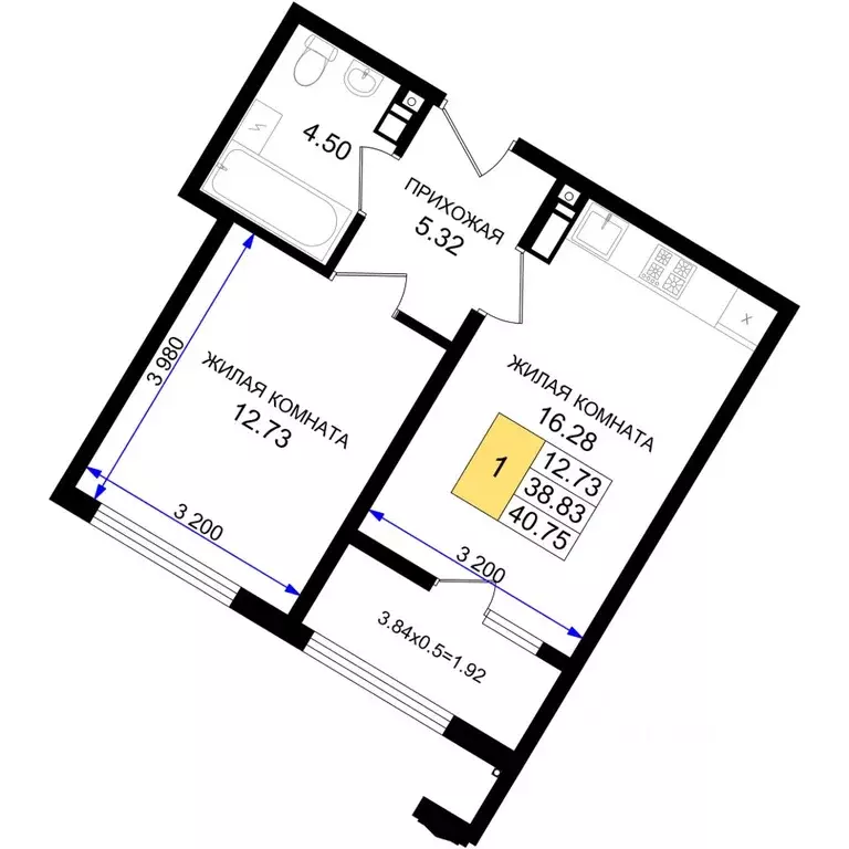 1-к кв. Краснодарский край, Новороссийск 5-я Бригада мкр,  (40.75 м) - Фото 1