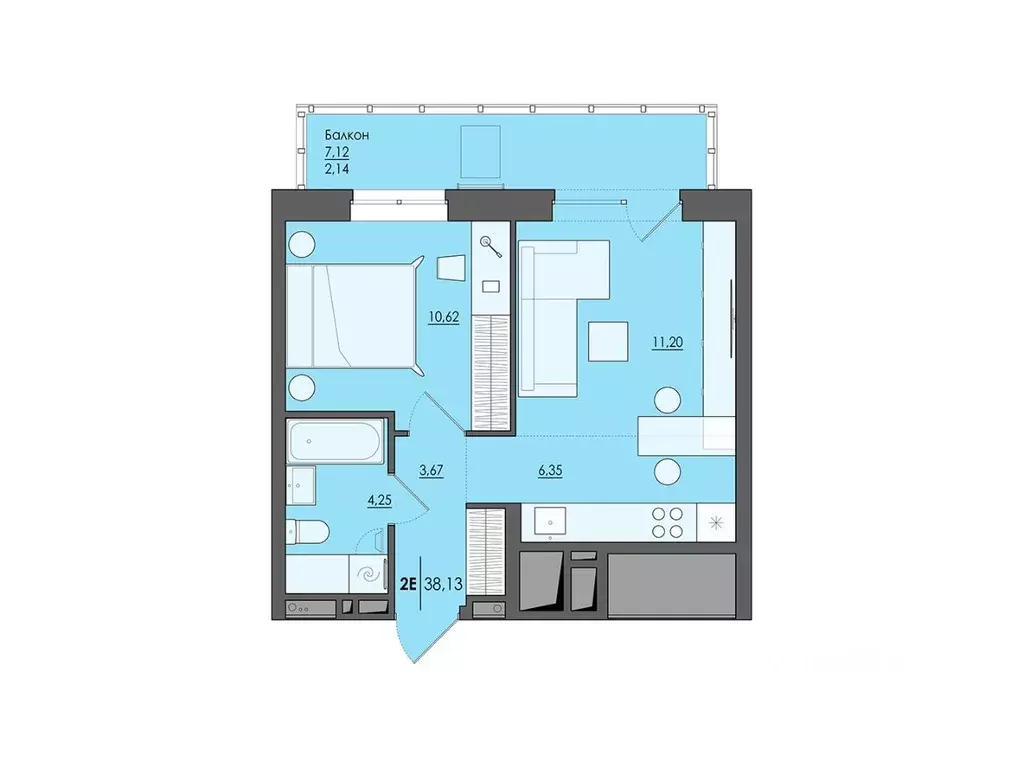 2-к кв. Пермский край, Пермь ул. Сергея Есенина, 9Ак2 (38.13 м) - Фото 1