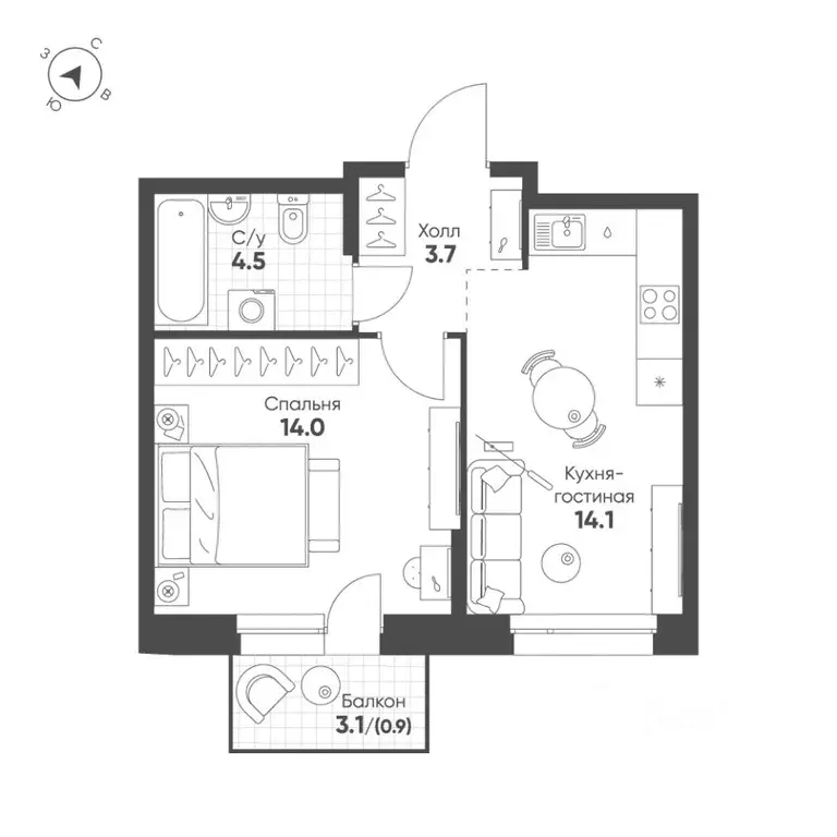 1-к кв. Свердловская область, Екатеринбург Солнечный жилрайон,  (37.2 ... - Фото 1