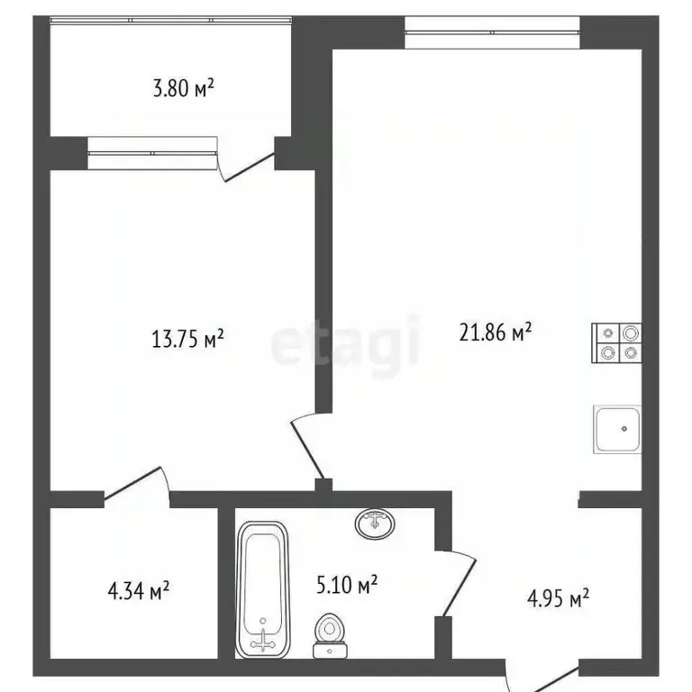 1-к кв. Тюменская область, Тюмень ул. Игоря Комиссарова, 20 (51.9 м) - Фото 1