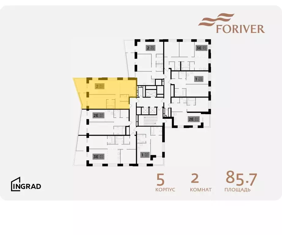 2-к кв. Москва Г мкр, Форивер жилой комплекс, 5 (85.7 м) - Фото 1