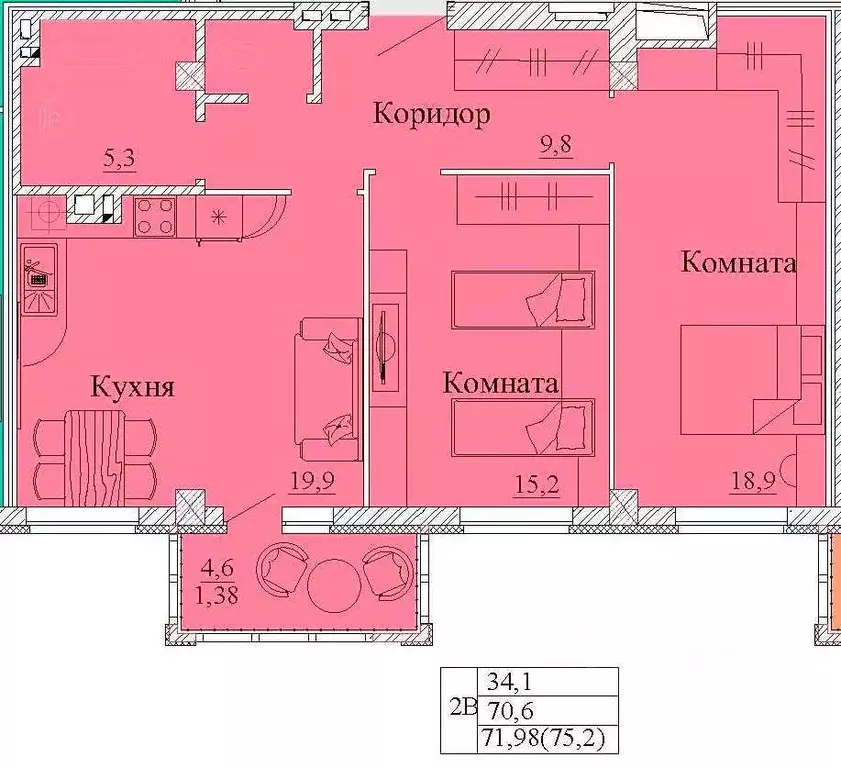 2-к кв. Ивановская область, Иваново Капучино жилой комплекс (75.2 м) - Фото 0