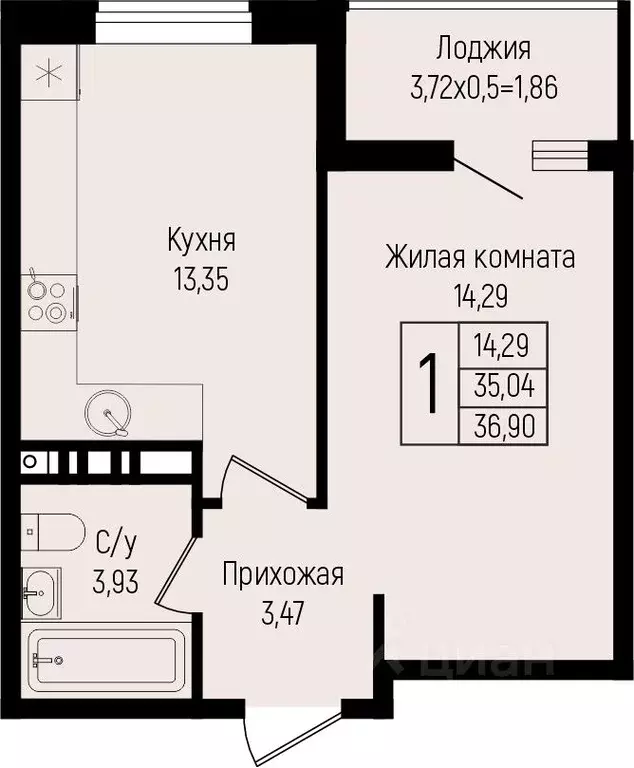 1-к кв. Краснодарский край, Краснодар ул. Михаила Барибана (36.9 м) - Фото 0