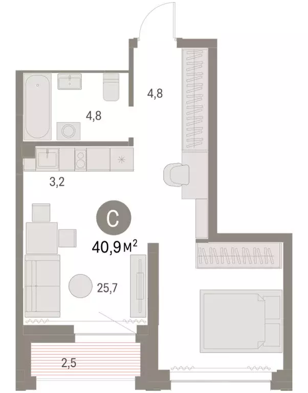 Квартира-студия: Новосибирск, жилой комплекс Мылзавод (40.89 м) - Фото 2