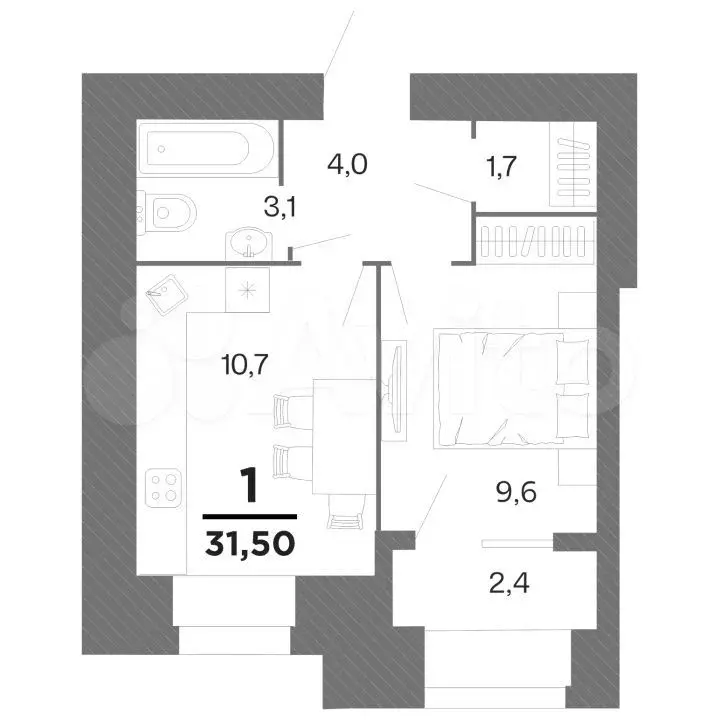 1-к. квартира, 31,5 м, 2/15 эт. - Фото 0