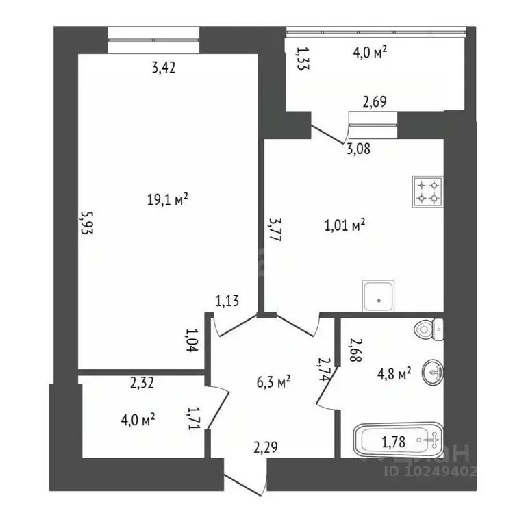 1-к кв. Башкортостан, Уфа Инорс мкр, ул. Новоселов, 6 (46.3 м) - Фото 2