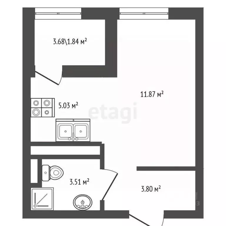 Студия Санкт-Петербург ул. Шкапина, 15 (26.05 м) - Фото 2