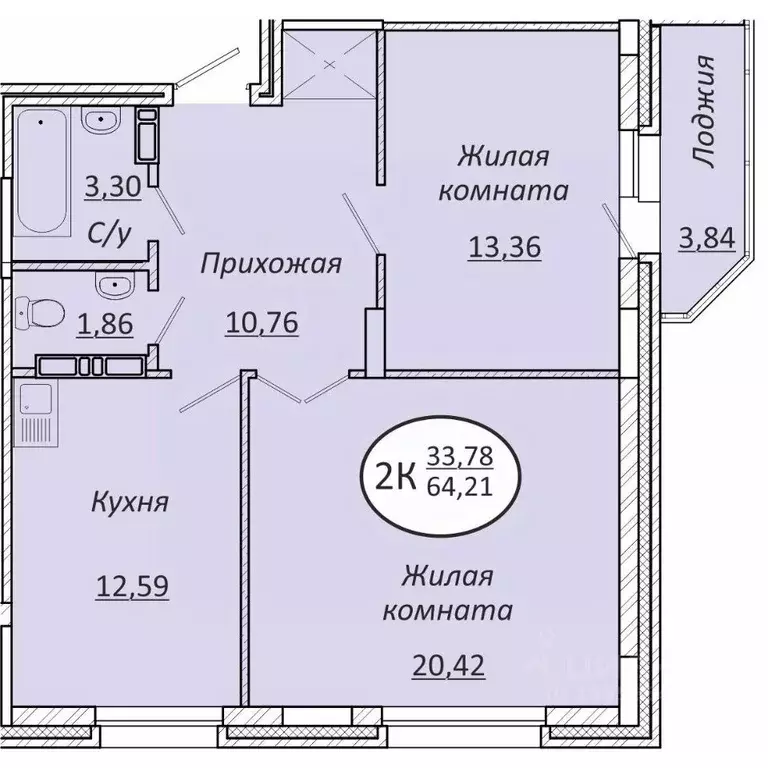 2-к кв. Новосибирская область, Новосибирск  (64.21 м) - Фото 0