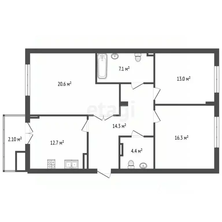 3-к кв. Калининградская область, Калининград ул. Виктора Денисова, 24 ... - Фото 2