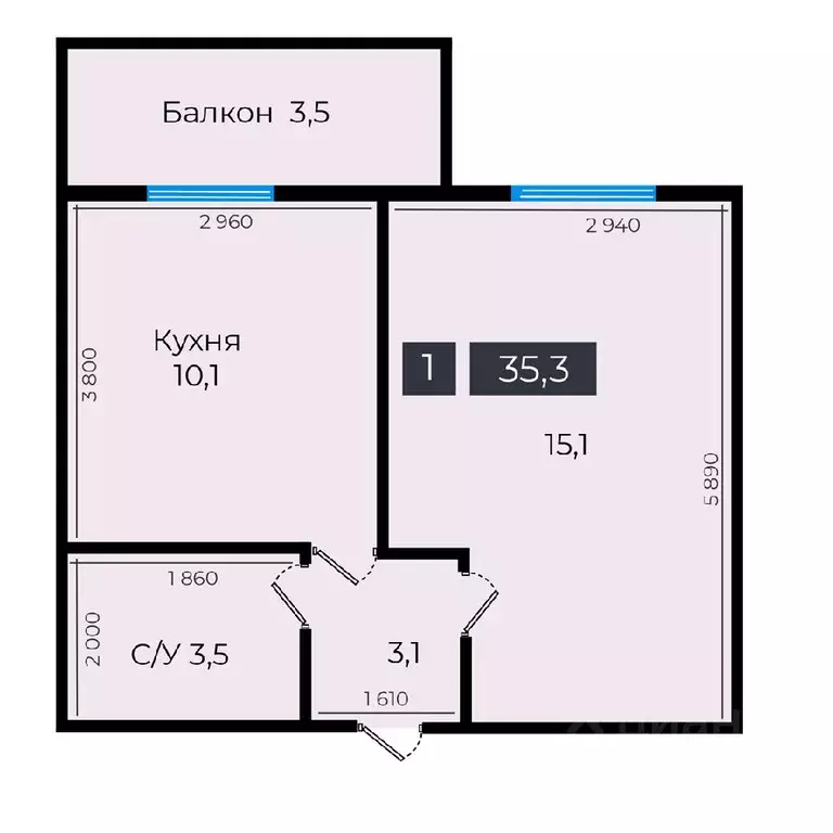 1-к кв. Ставропольский край, Ставрополь ул. Южный обход, 53В (35.3 м) - Фото 0