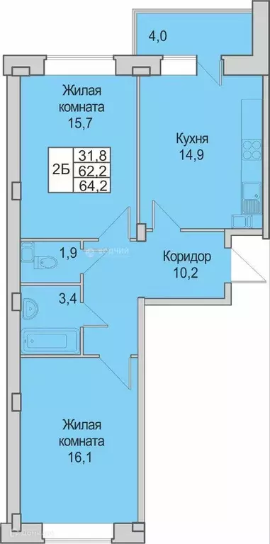 Продаётся 2-к квартира, 64.2 м - Фото 0
