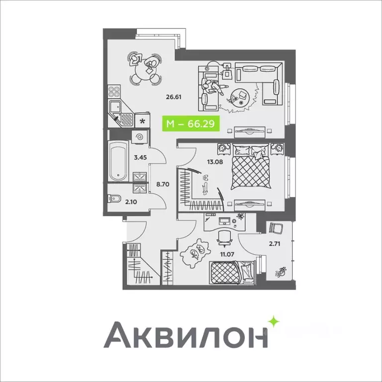 2-к кв. Архангельская область, Архангельск ул. Валявкина, 38к2 (66.29 ... - Фото 0