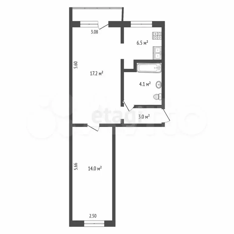 2-к. квартира, 44 м, 3/5 эт. - Фото 0