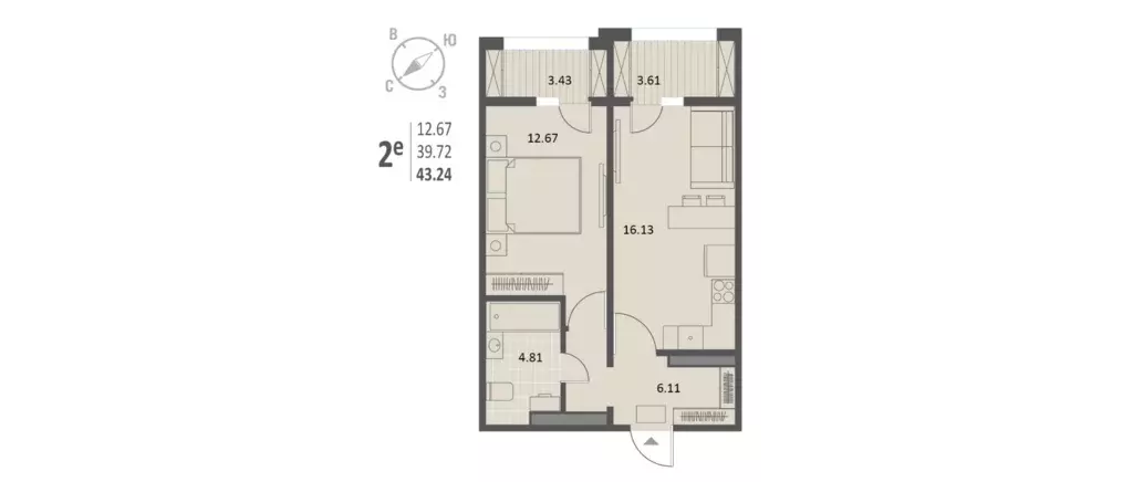 Продаётся 1-к квартира, 43.24 м - Фото 0