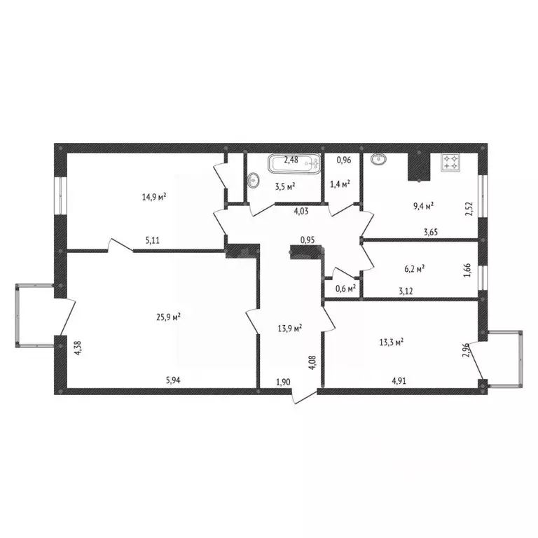 3-к кв. Башкортостан, Уфа ул. Калинина, 1 (89.6 м) - Фото 2