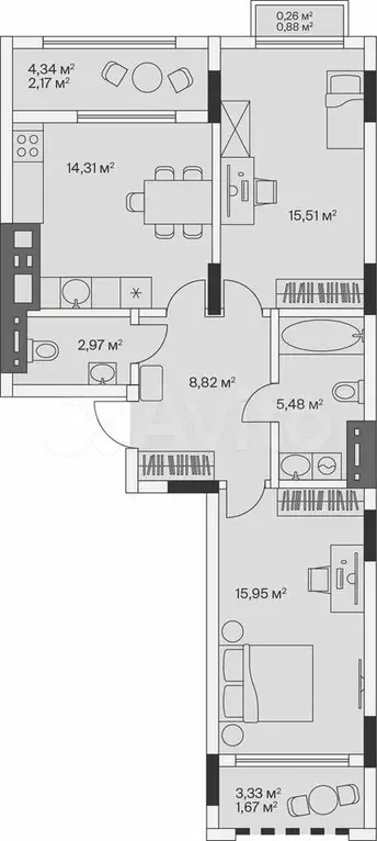 2-к. квартира, 67,1 м, 7/7 эт. - Фото 1