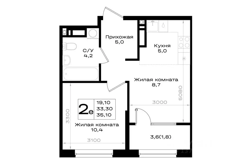 2-к кв. Ростовская область, Аксай просп. Аксайский (35.1 м) - Фото 1
