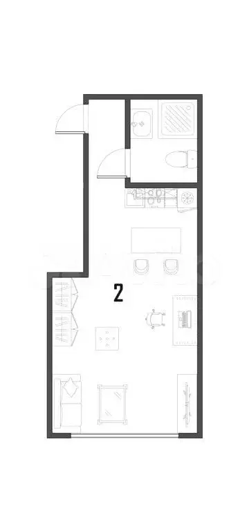 Квартира-студия, 18,1 м, 2/20 эт. - Фото 0