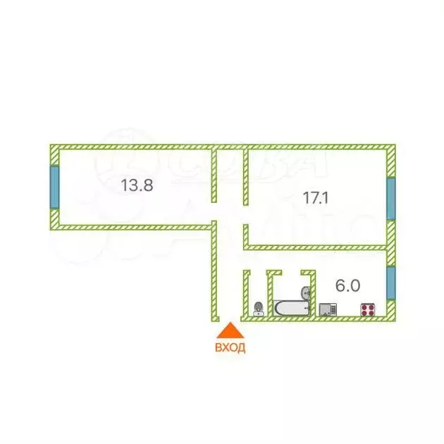 2-к. квартира, 48 м, 5/5 эт. - Фото 0