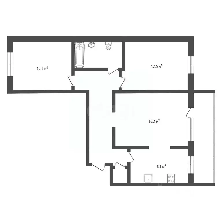 3-к кв. Тюменская область, Тюмень Фабричная ул., 1 (62.0 м) - Фото 2