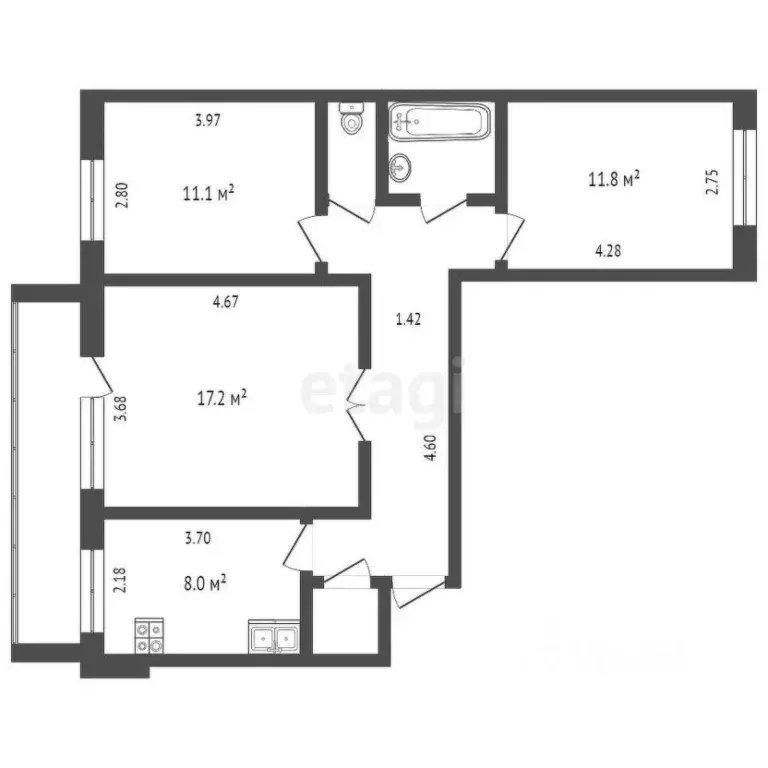3-к кв. Тюменская область, Тюмень ул. Попова, 7 (64.0 м) - Фото 1
