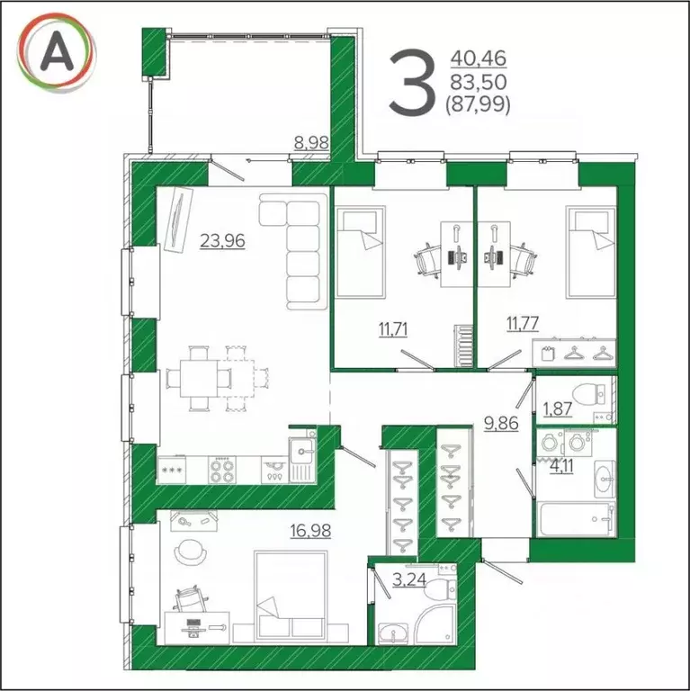 3-к кв. Брянская область, Брянск ул. Имени О.Н. Строкина (87.99 м) - Фото 0