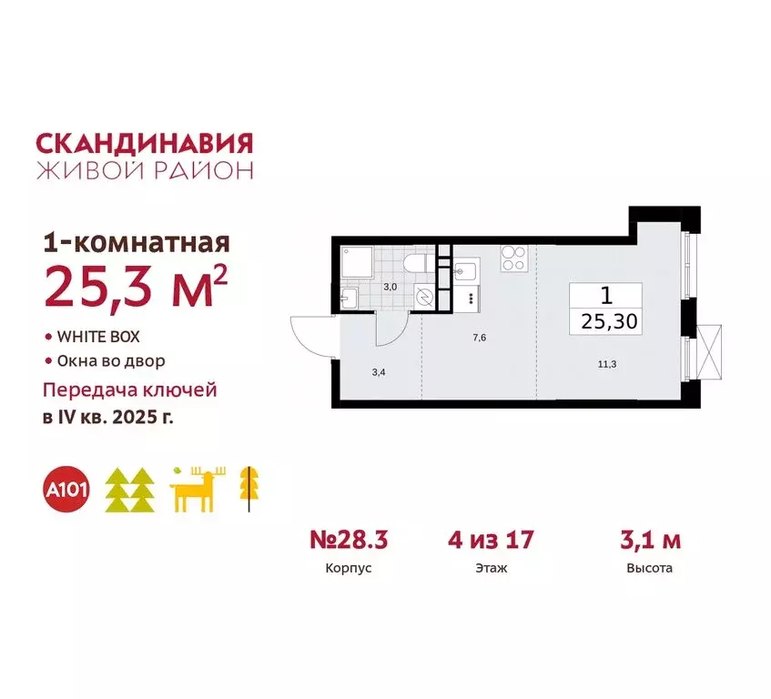 Квартира-студия: поселение Сосенское, квартал № 167 (25.3 м) - Фото 0