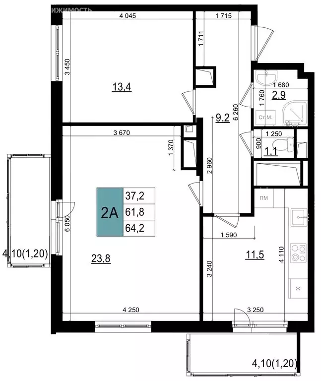 2-комнатная квартира: Одинцово, улица Бзри, к23 (64.2 м) - Фото 0