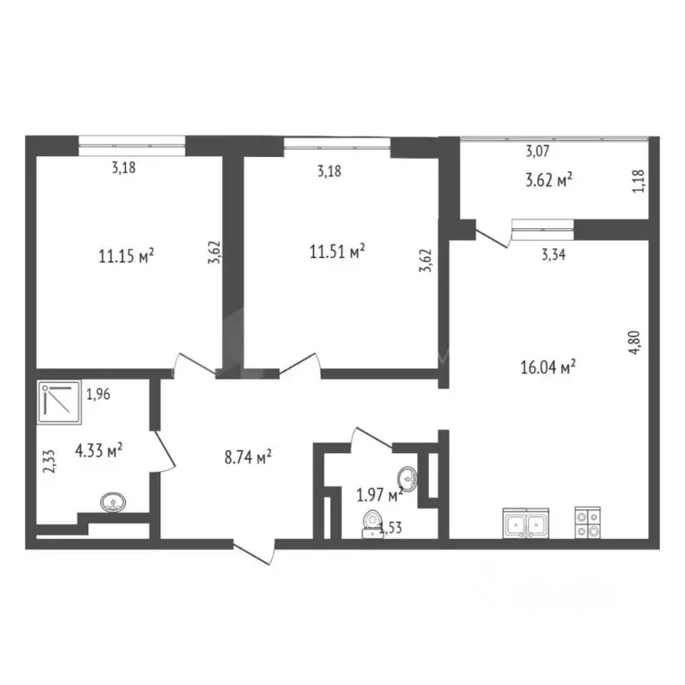 2-к кв. Тюменская область, Тюменский муниципальный округ, д. Патрушева ... - Фото 1