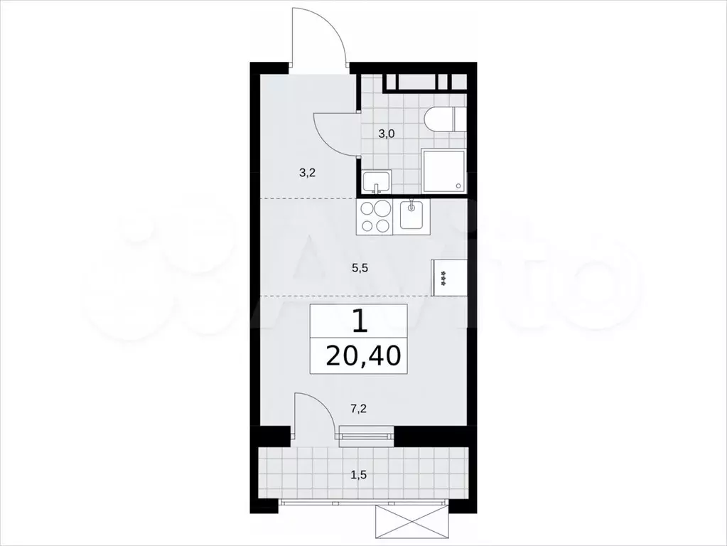 Квартира-студия, 20,4м, 7/16эт. - Фото 1