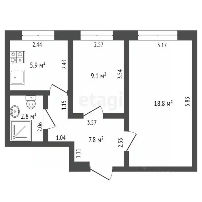 2-к кв. Калининградская область, Калининград Батальная ул., 66 (43.0 ... - Фото 2