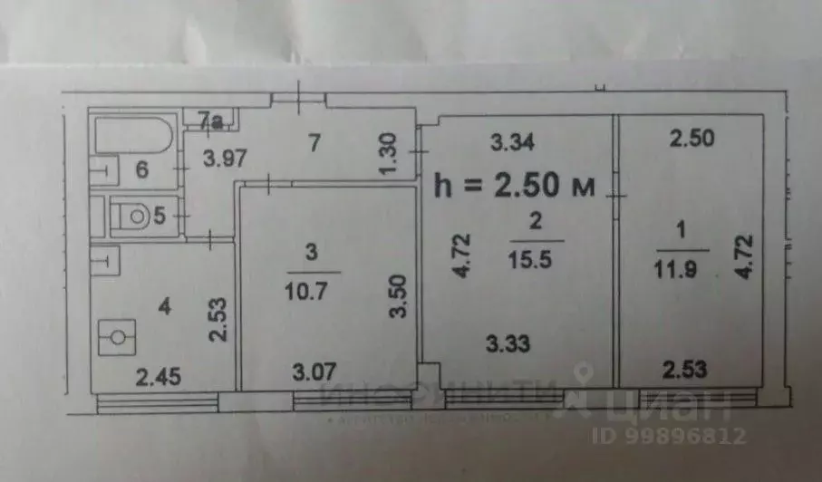 3-к кв. Москва Большая Черкизовская ул., 8К1 (53.0 м) - Фото 1