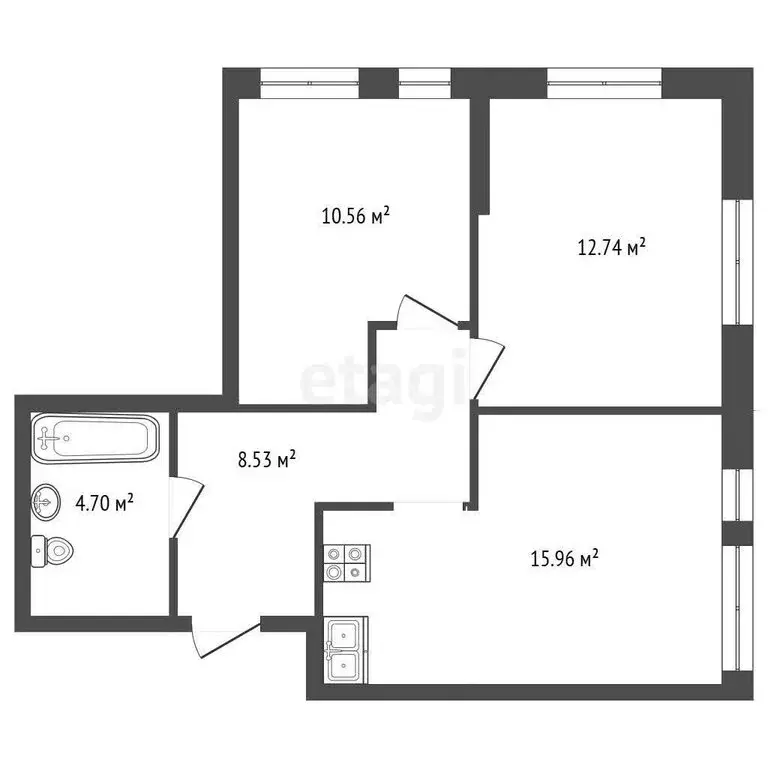 2-комнатная квартира: Тюмень, Харьковская улица, 72А (52.9 м) - Фото 0
