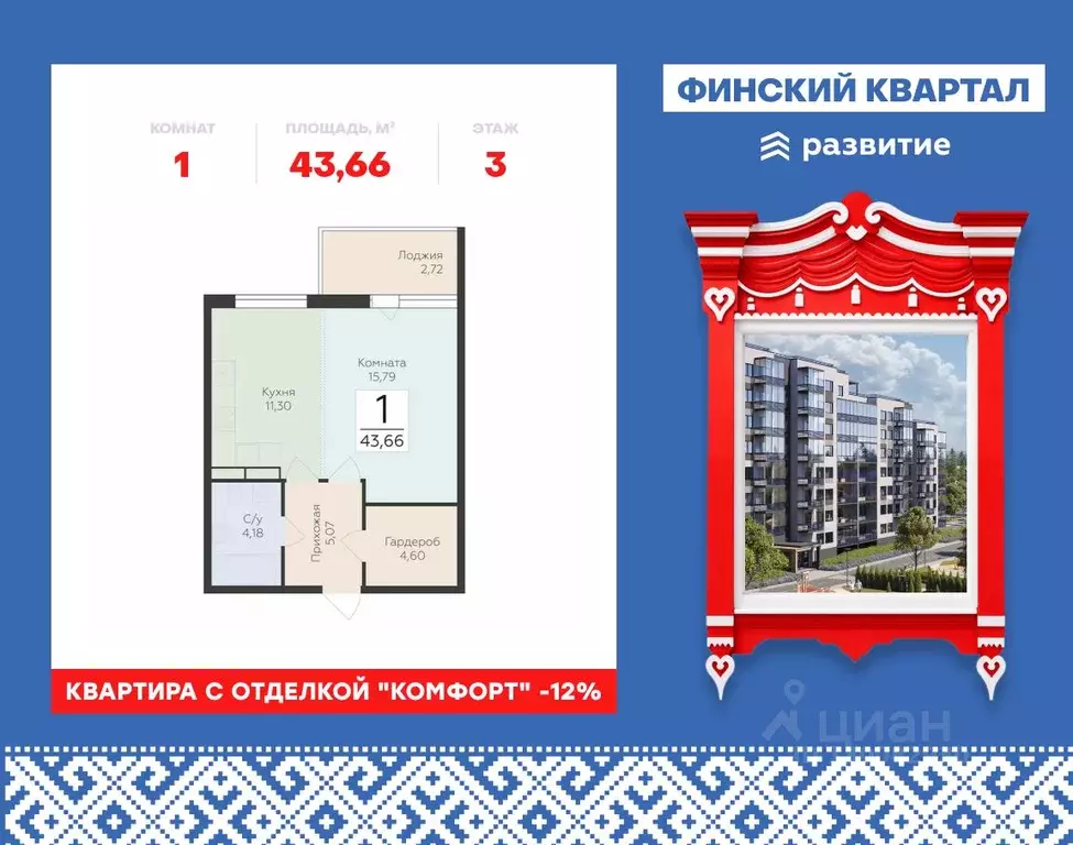 1-к кв. Ленинградская область, Всеволожский район, Юкковское с/пос ... - Фото 1