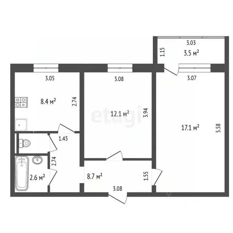 2-к кв. Ханты-Мансийский АО, Нягань Интернациональная ул., 123 (50.0 ... - Фото 2