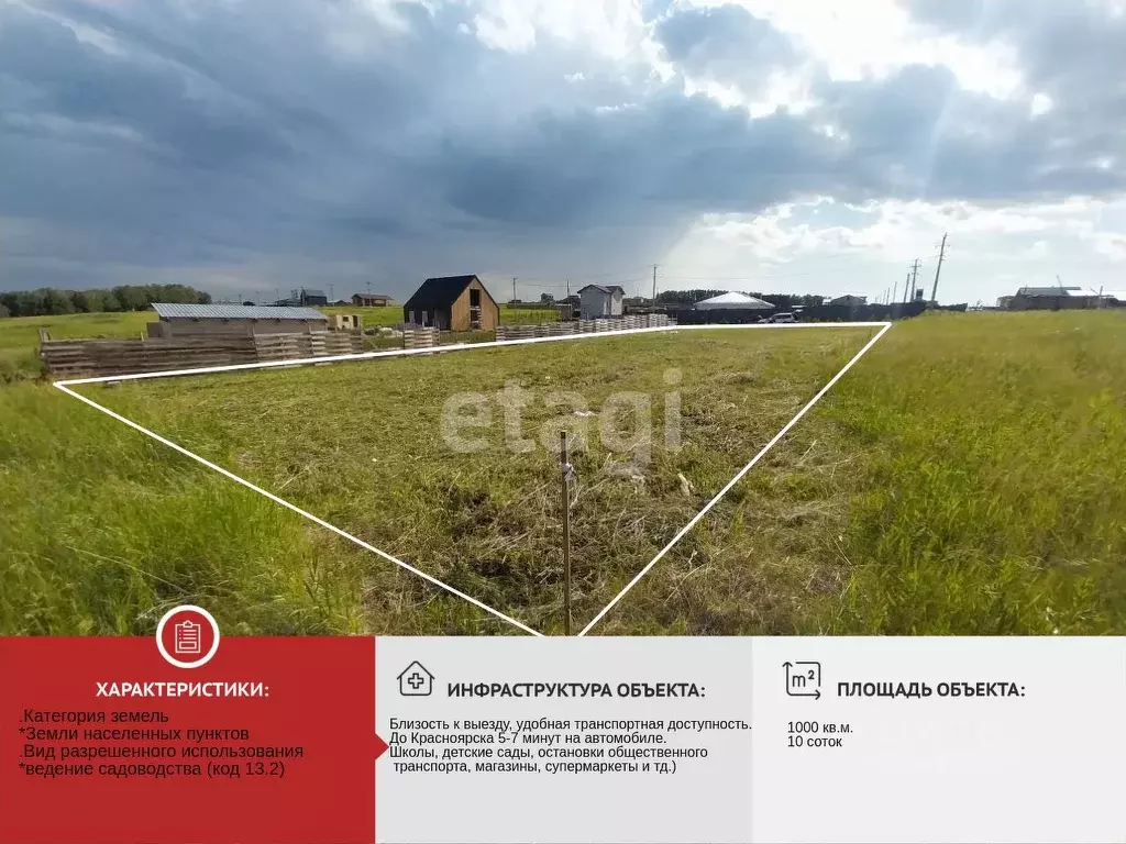 Участок в Красноярский край, Красноярск городской округ, с. Дрокино  ... - Фото 0