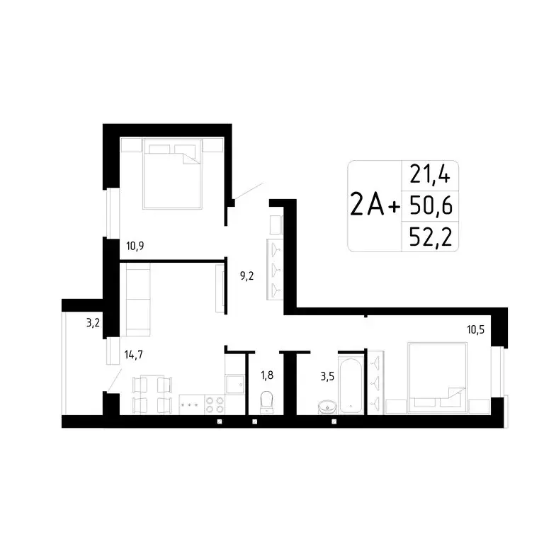 2-комнатная квартира: Стерлитамак, Магистральная улица, 78 (52.2 м) - Фото 0