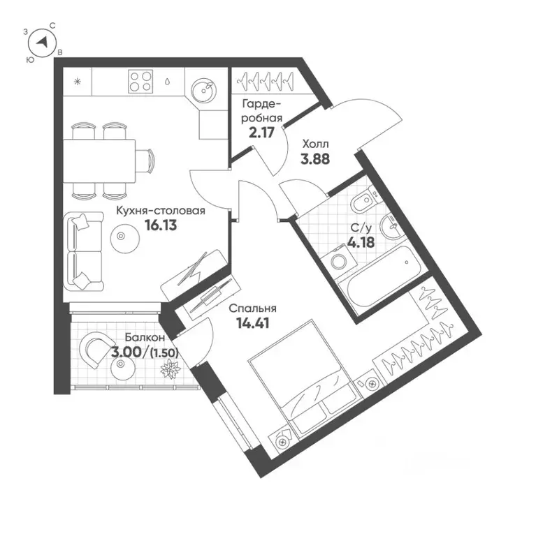 1-к кв. Свердловская область, Екатеринбург Солнечный жилрайон,  (42.3 ... - Фото 1