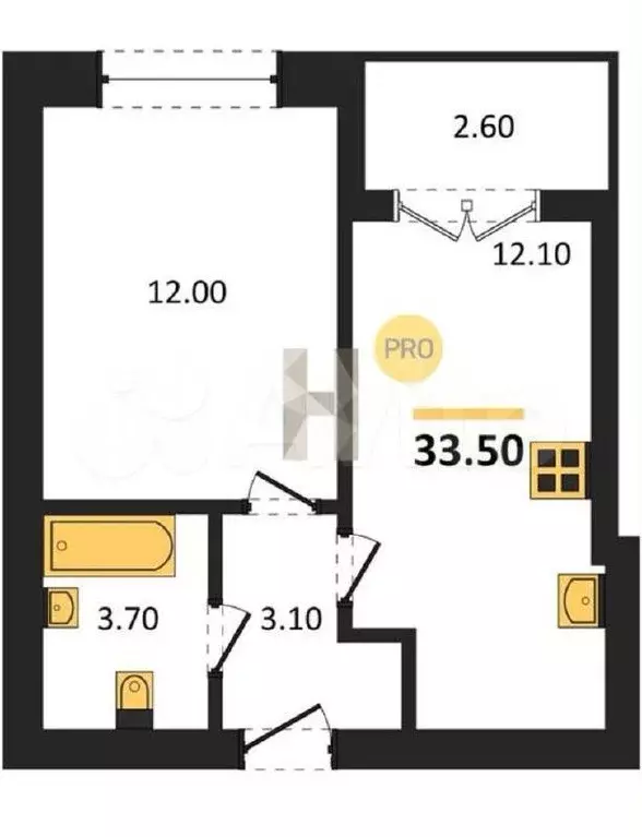 1-к. квартира, 30,9 м, 2/4 эт. - Фото 1