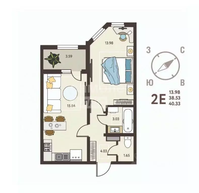 1-к кв. Липецкая область, Липецк ул. Механизаторов (40.33 м) - Фото 2