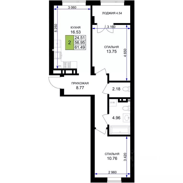 2-к кв. Калининградская область, Гурьевск Включи жилой комплекс (61.49 ... - Фото 1