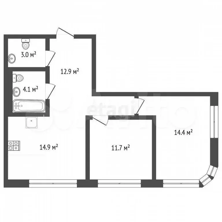 2-к. квартира, 61 м, 4/14 эт. - Фото 0