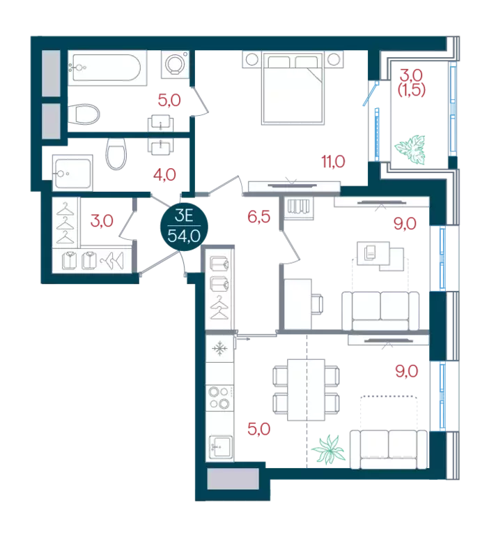 3-к квартира, 54 м - Фото 0