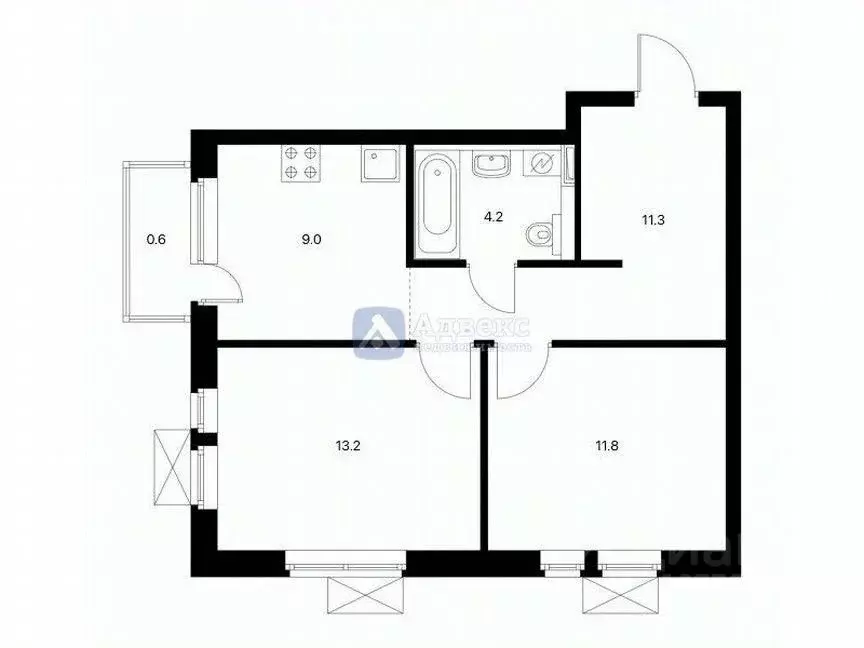 2-к кв. Тюменская область, Тюмень Полевая ул., 117к5 (49.5 м) - Фото 1