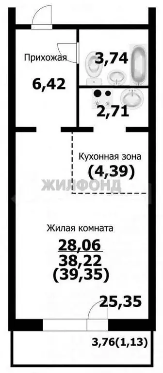 Квартира-студия, 39,3 м, 8/10 эт. - Фото 0