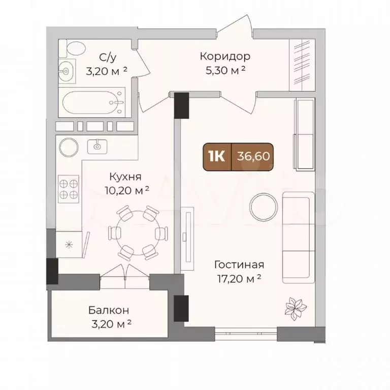 1-к. квартира, 36,6 м, 3/9 эт. - Фото 0